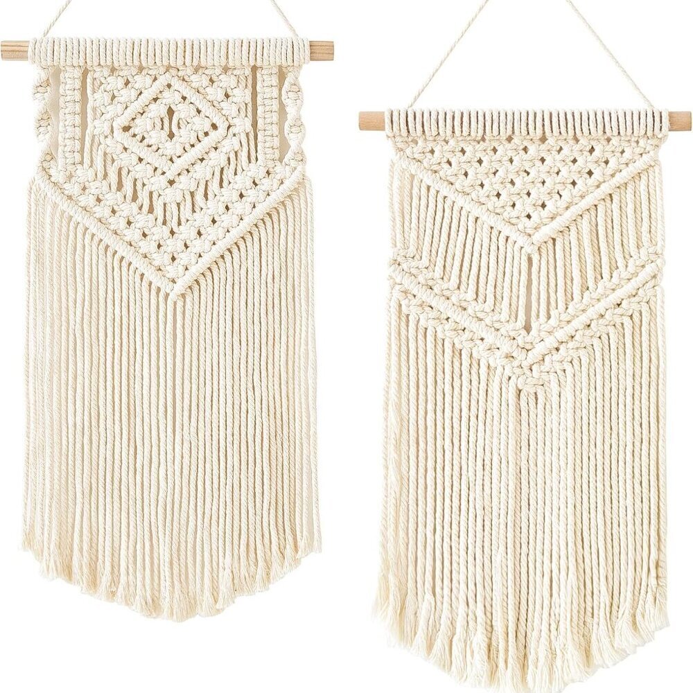 2 Pcs Macrame Wall Hanging Small Woven Tapestry Wall Art Decor - Beautiful for B